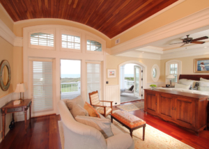 Character ceiling in master bed with stunning ocean view