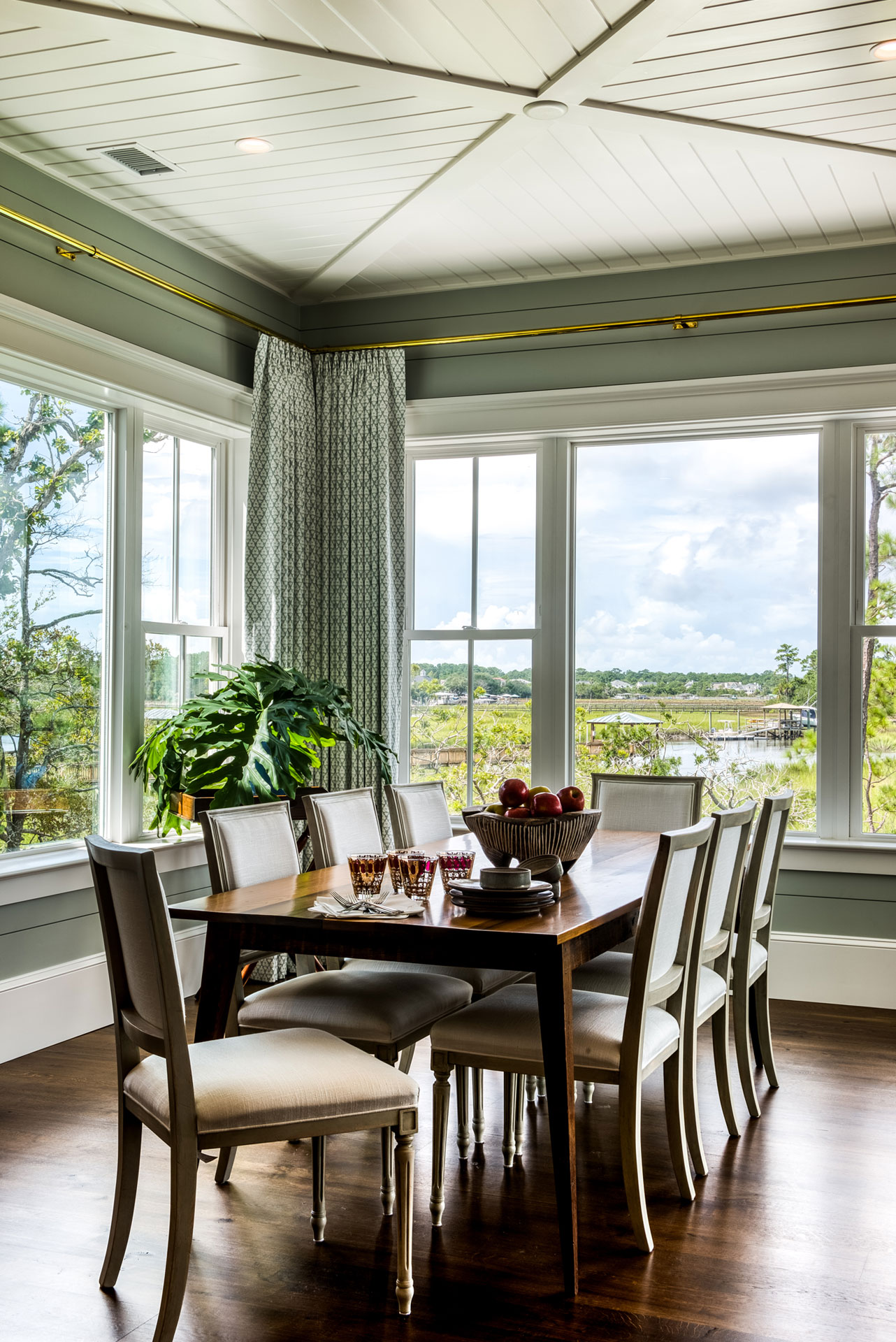 Modern coastal dining room with amazing views of the water and marsh
