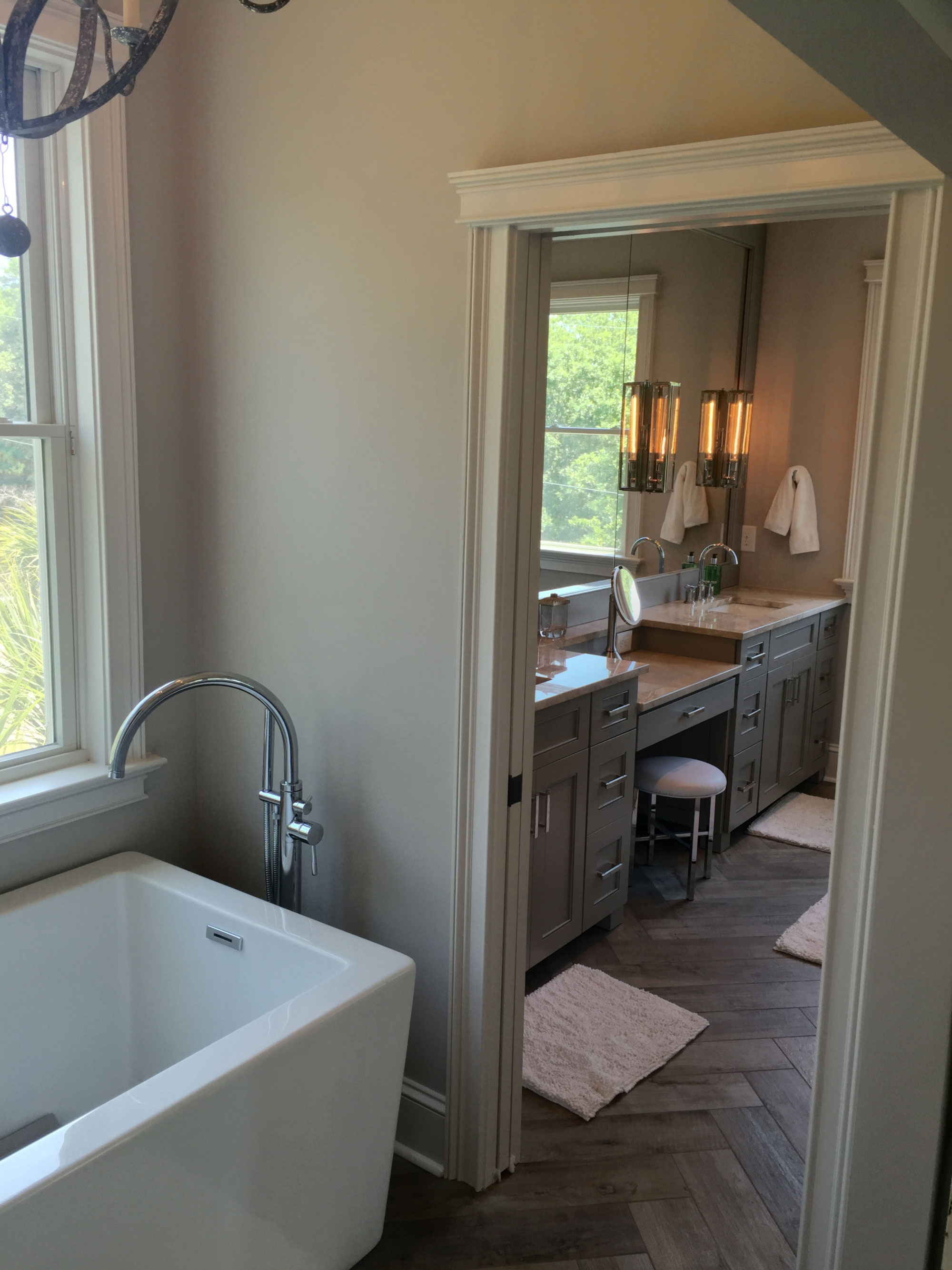 New master bath ensuite created by enclosing second story balcony and porch