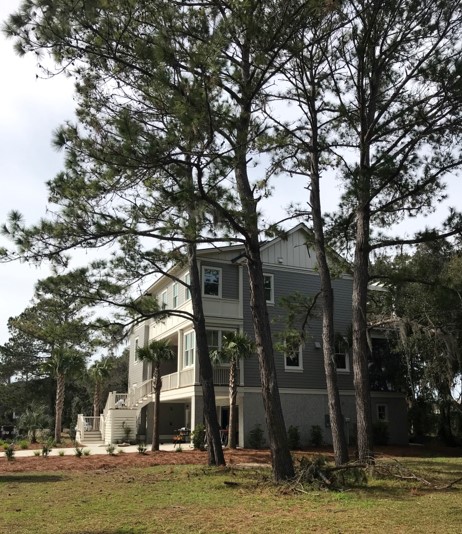 Side view of new custom home in Seabrook Village
