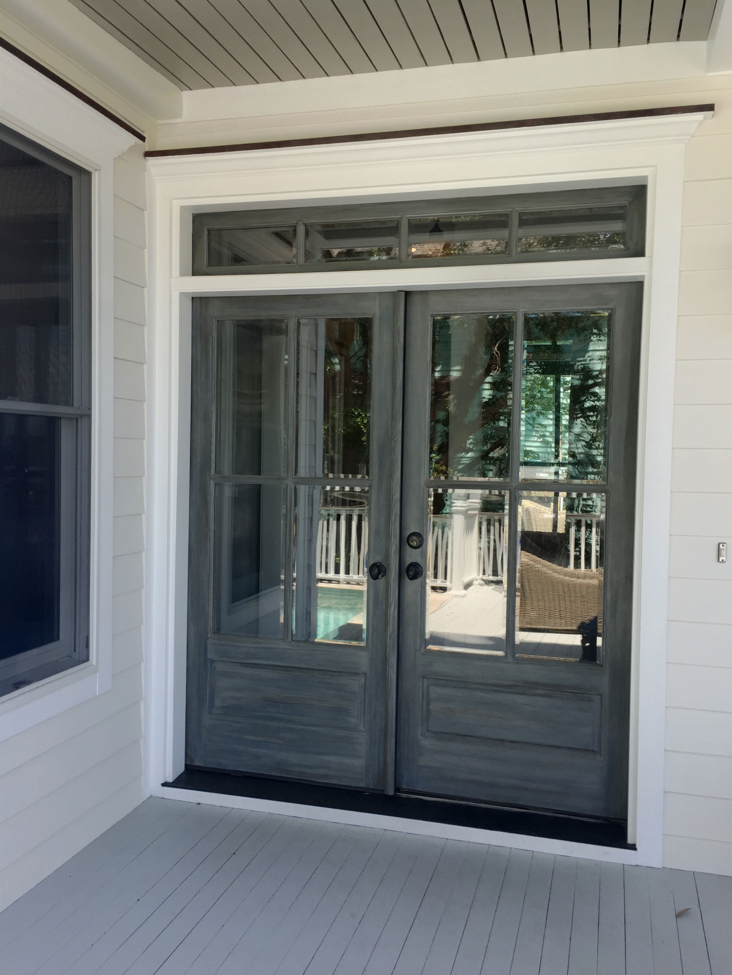 New front door package with weathered finish and transom windows