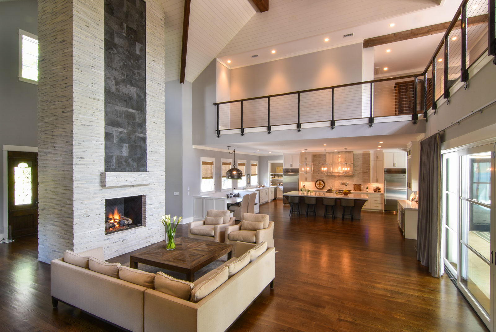 Two story fireplace in greatroom