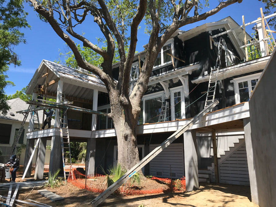 Kiawah Island home design around 41 inch live oak tree