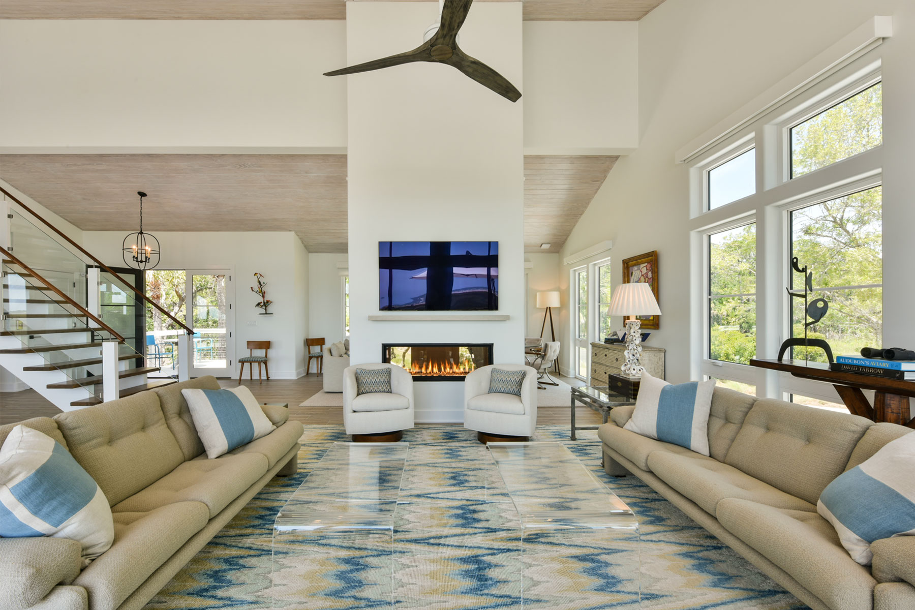 Large open concept entertaining area in recently renovated Seabrook Island home