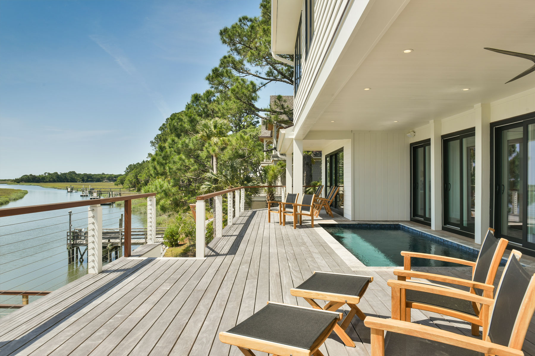Splash pool added to new elevated deck on coastal contemporary home on the South Carolina coast