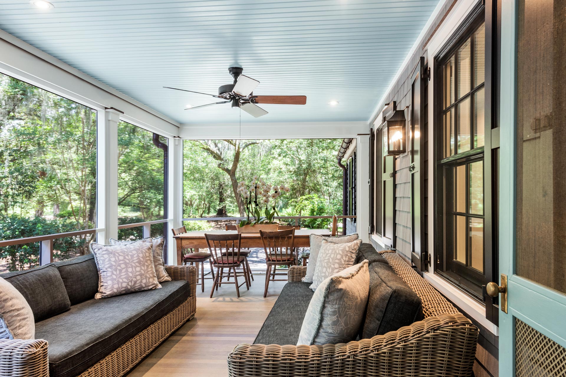 Screened in porch addition for living and dining space