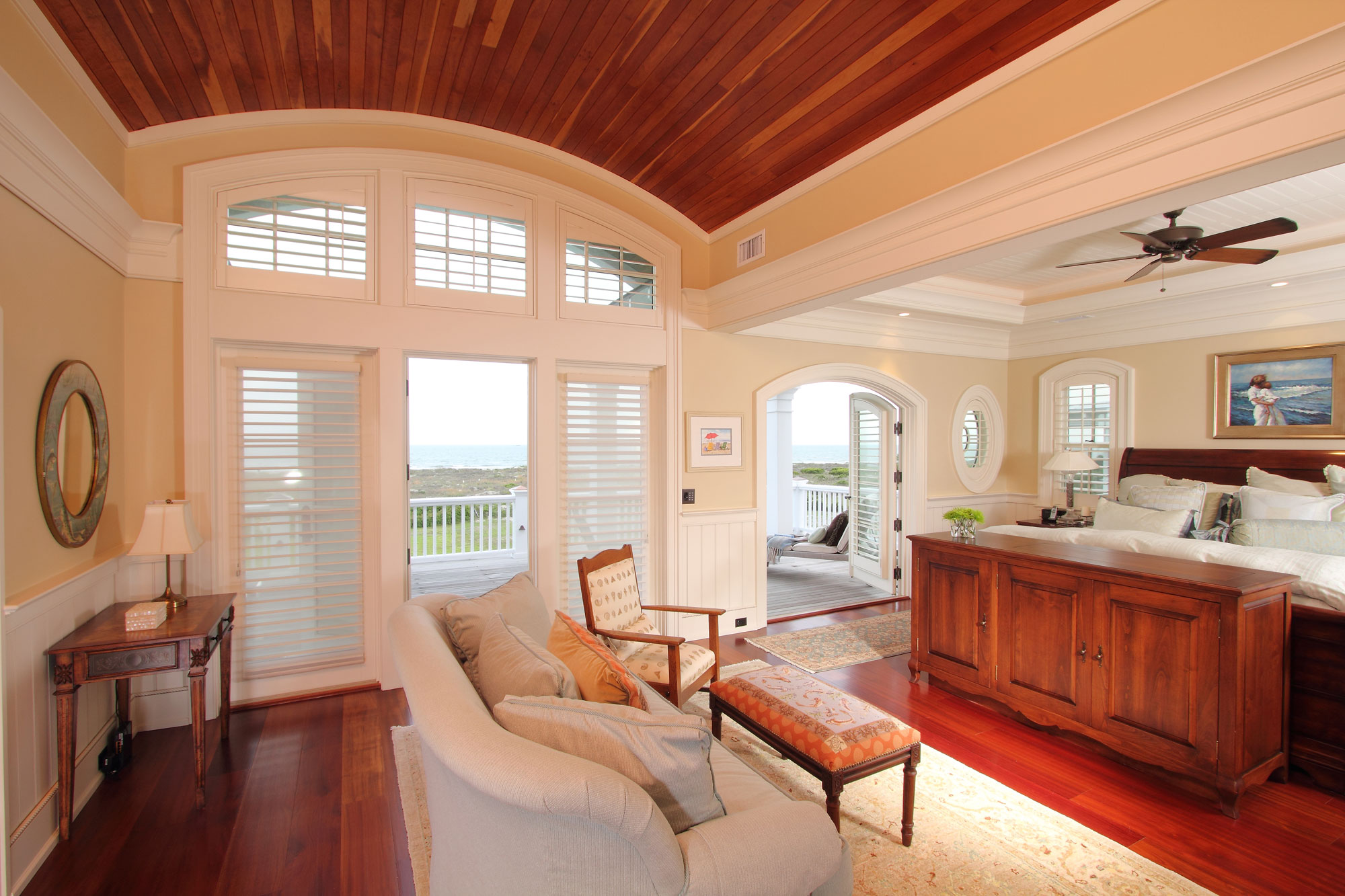 Character ceiling in master bed with stunning ocean view