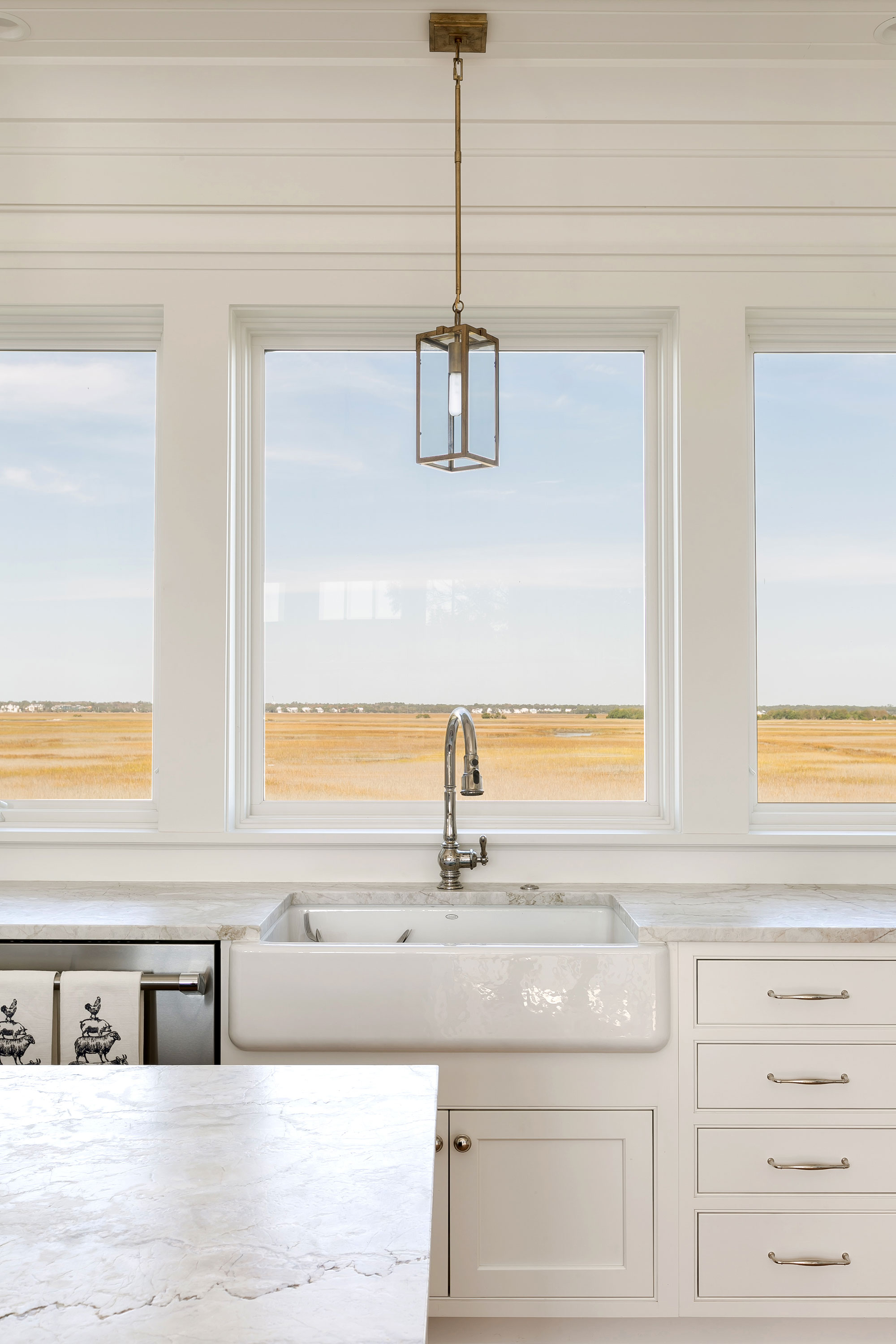 kitchen view cottage white pendant window