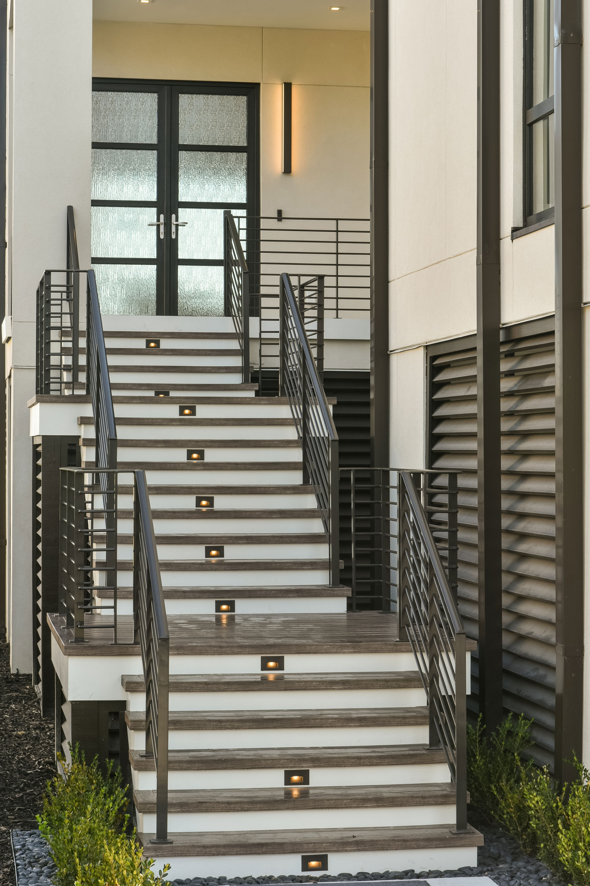 Multi-tiered exterior stairs to front door