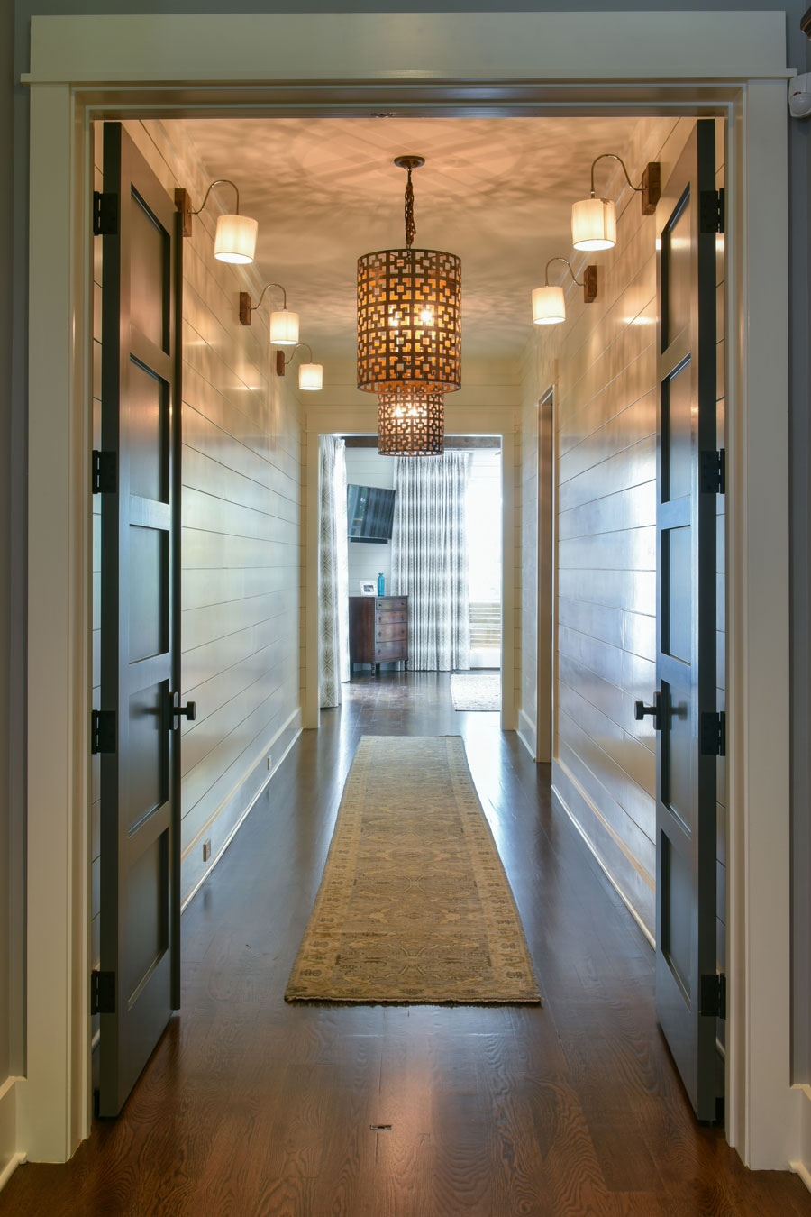 Shiplap and custom accent lighting in hallway