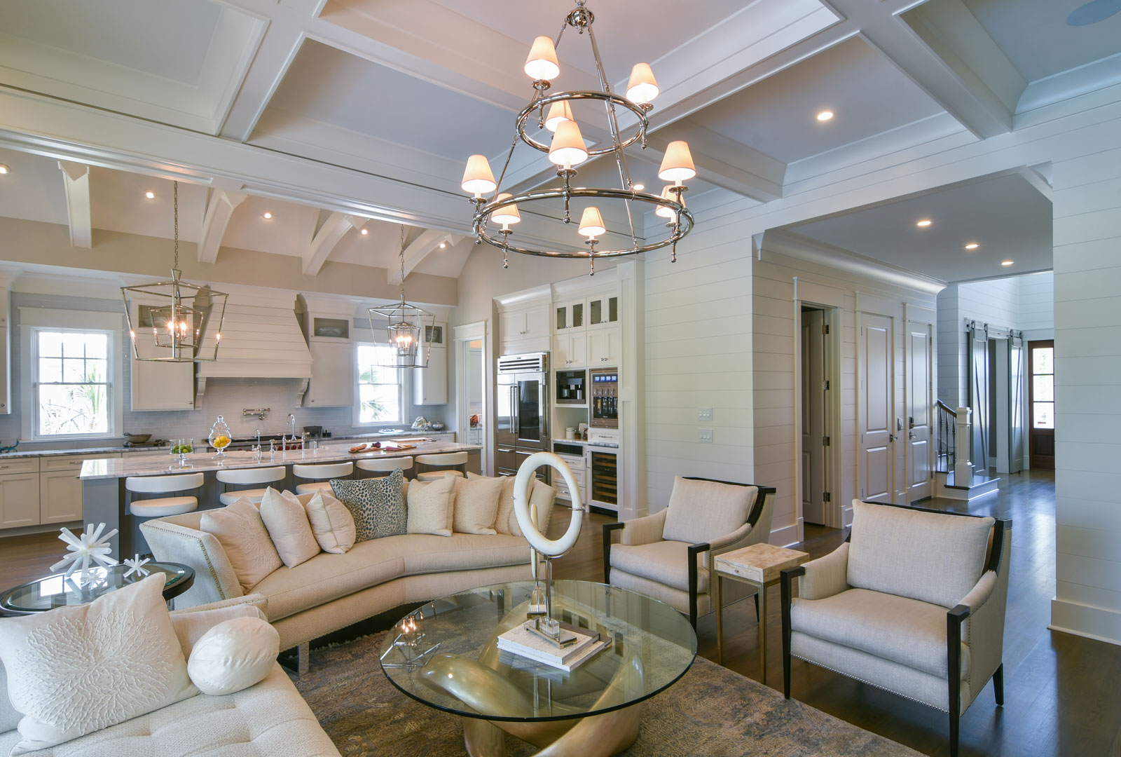 Formal Living Coffered ceiling open concept to kitchen