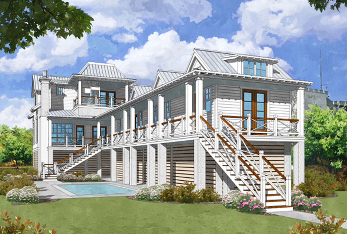 Custom, architect-designed home on Sullivan's Island with ocean view and front and rear street entrance