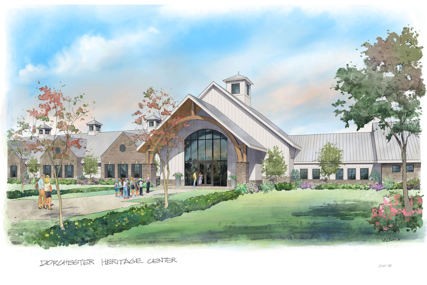 Front view rendering of Dorchester County Heritage Center Dale Watson rendering of Swallowtail Architecture design